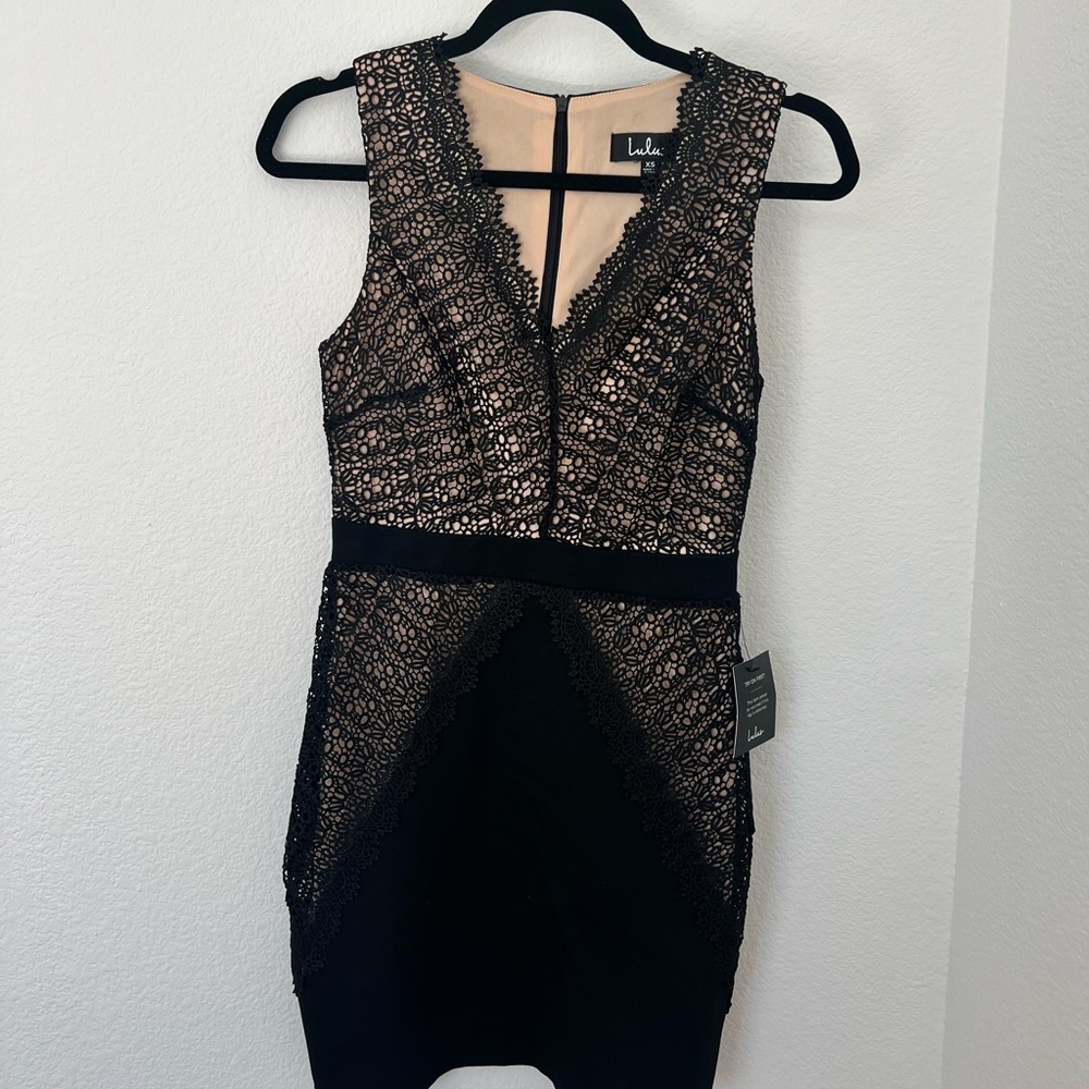 NWT Lulu's After the After Party Black and Nude Lace Bodycon Dress - Picture 8 of 13